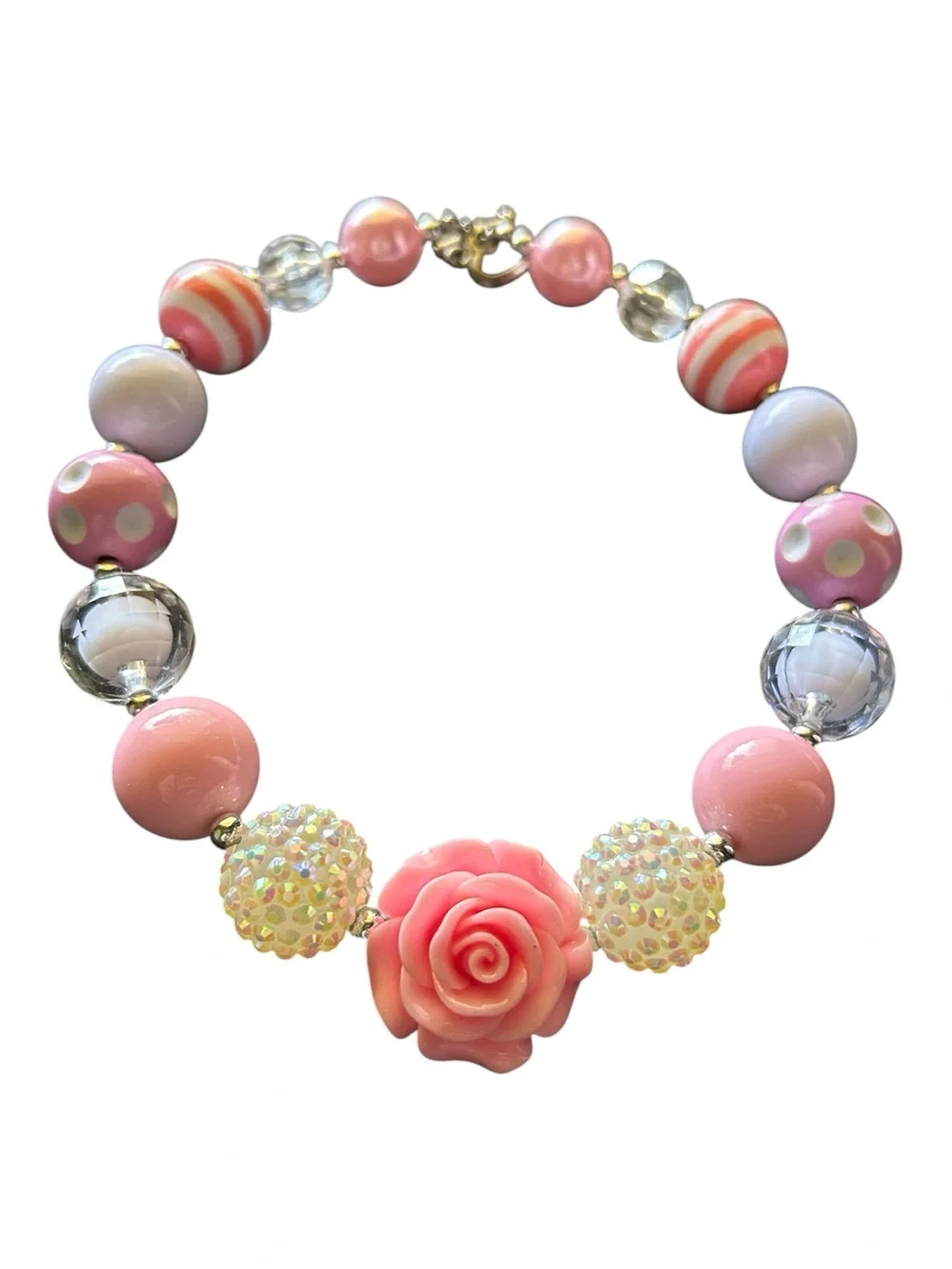 4/$20 Girls Pink Floral Rose Beaded Necklace